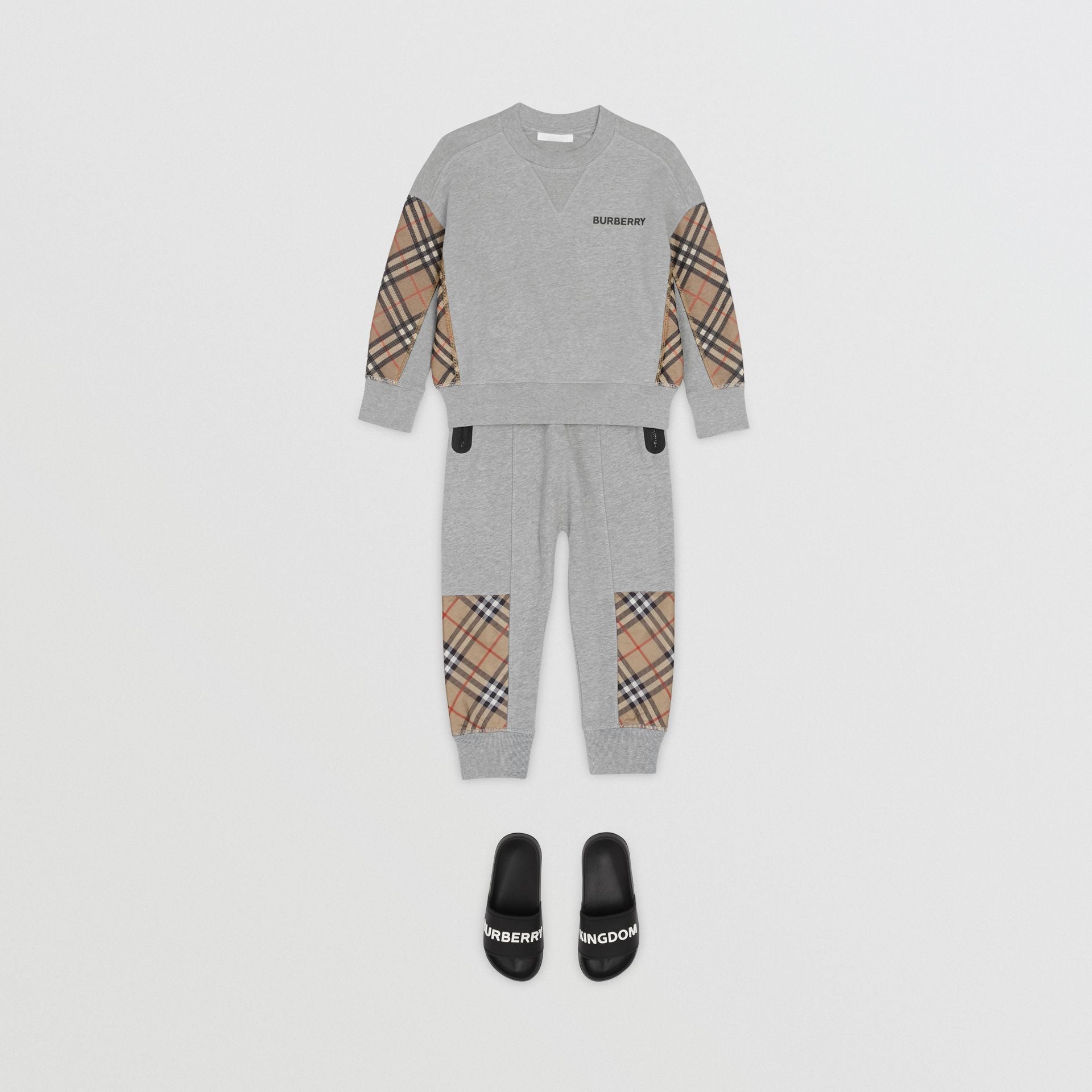 Boys Grey & Check Cotton Trousers