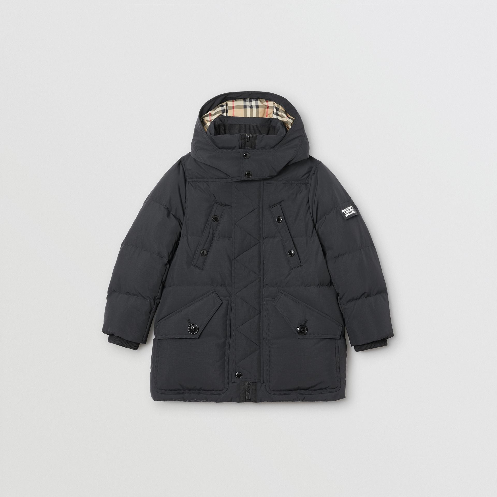 Boys Black Pocket Padded Down Coat