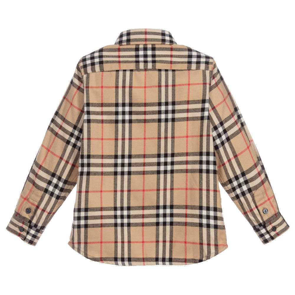 Boys Beige Check Cotton Shirt