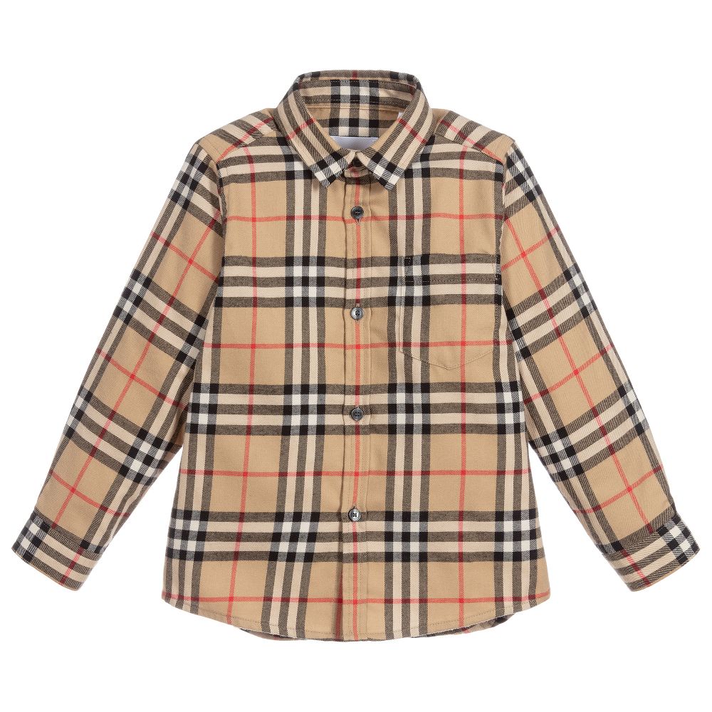 Boys Beige Check Cotton Shirt