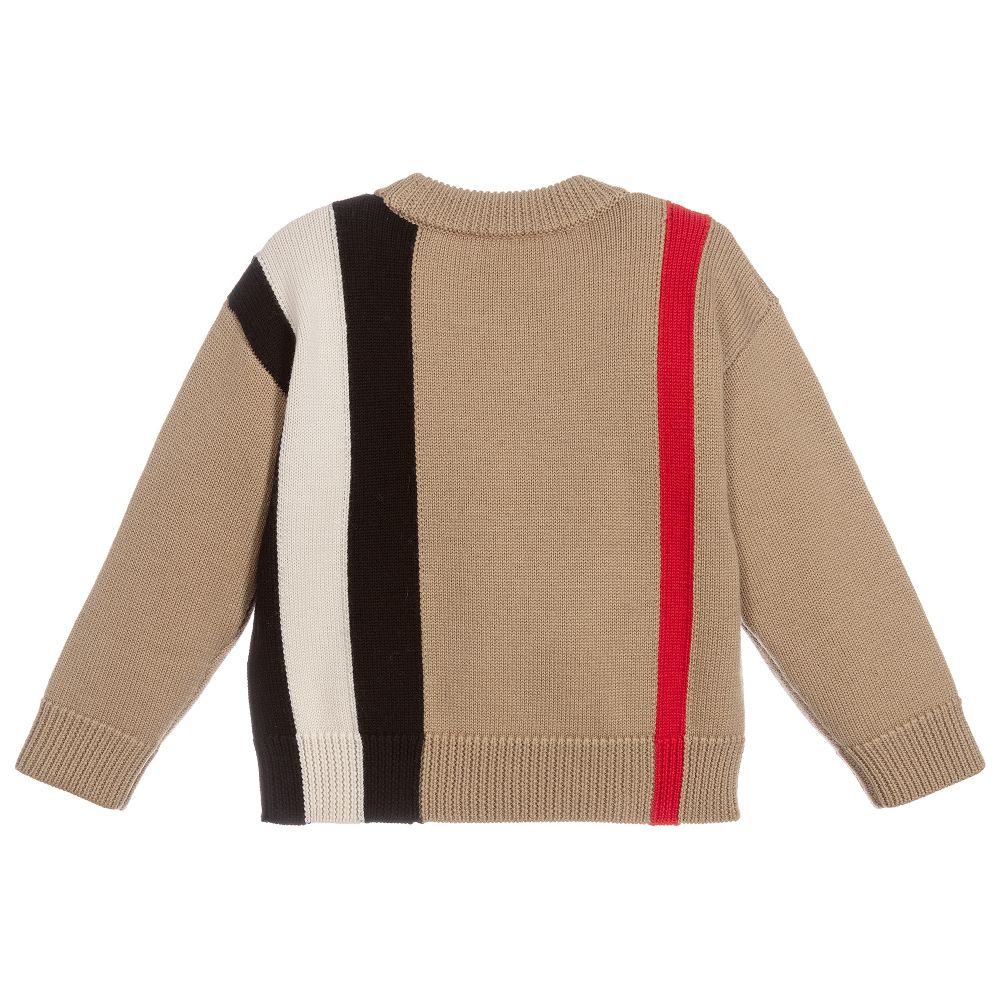 Boys Beige Logo Wool Sweater