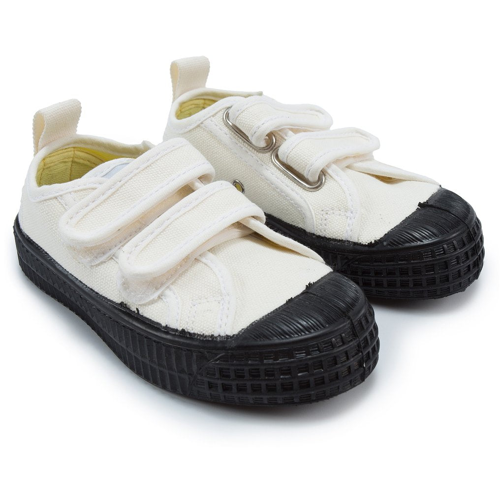 Boys White & Black Velcro Shoes