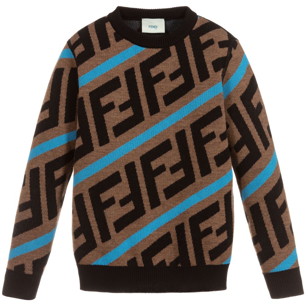 Boys Brown & Blue FF Wool Sweater