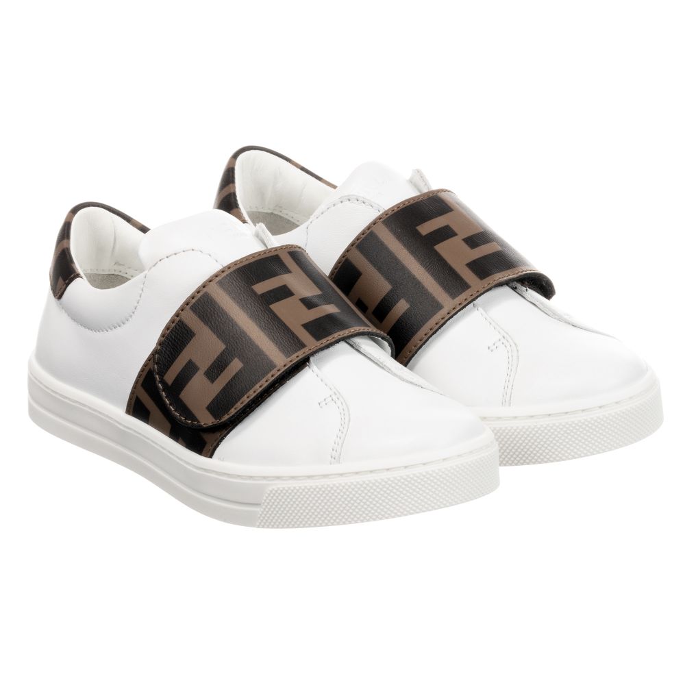 Boys & Girls White FF Logo Leather Shoes