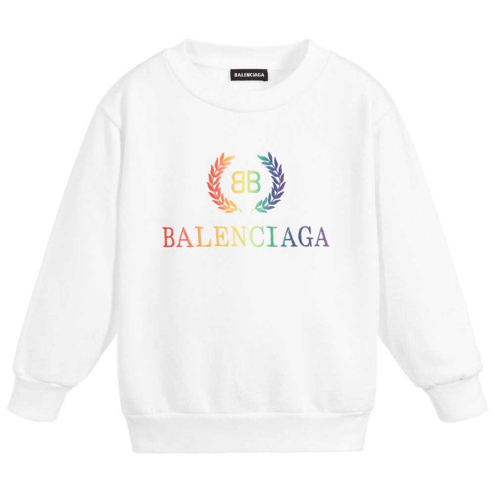 Boys & Girls White Cotton Logo Sweatshirt