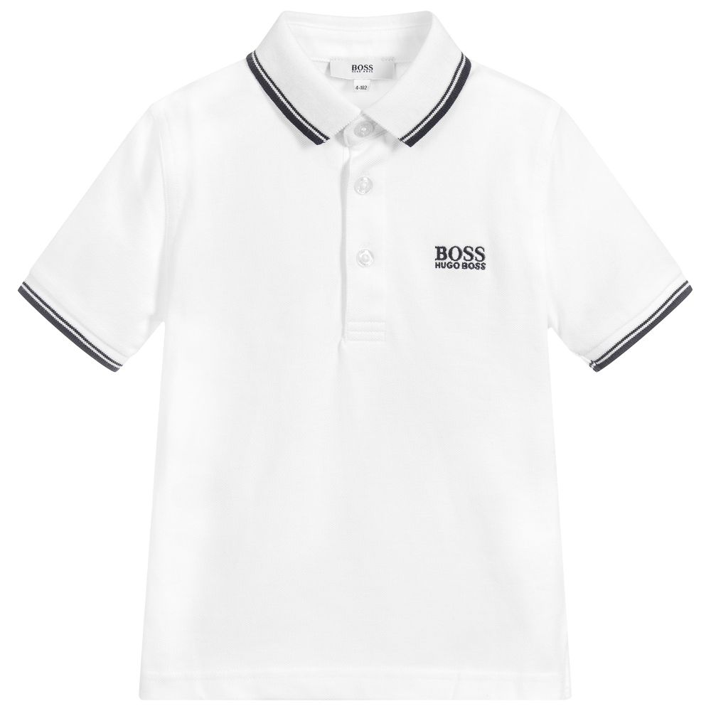 Boys White Cotton Polo Shirt