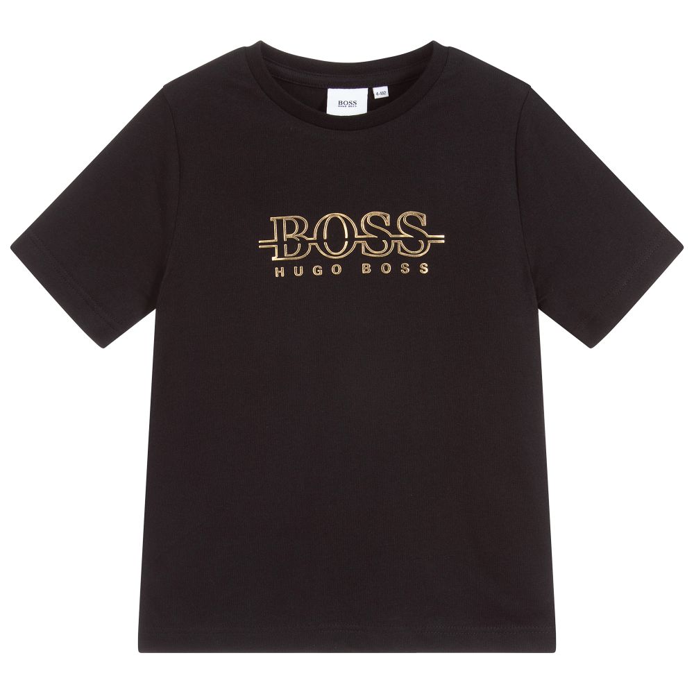 Boys Black Logo Cotton T-shirt