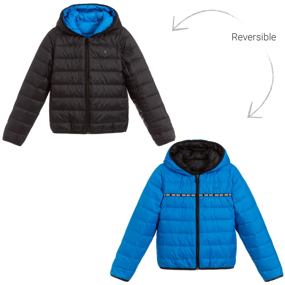 Boys Blue & Black Reversible Padded Down Coat