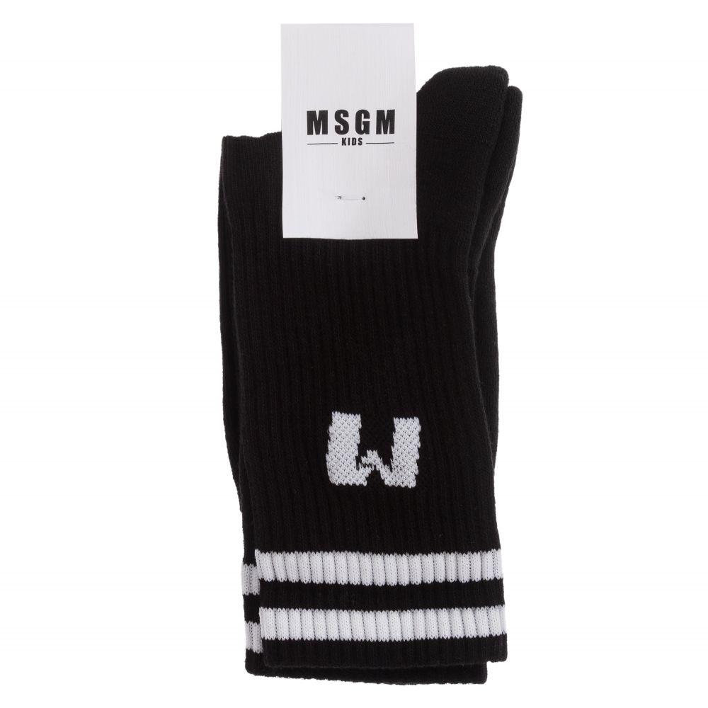 Boys & Girls Black Logo Cotton Socks