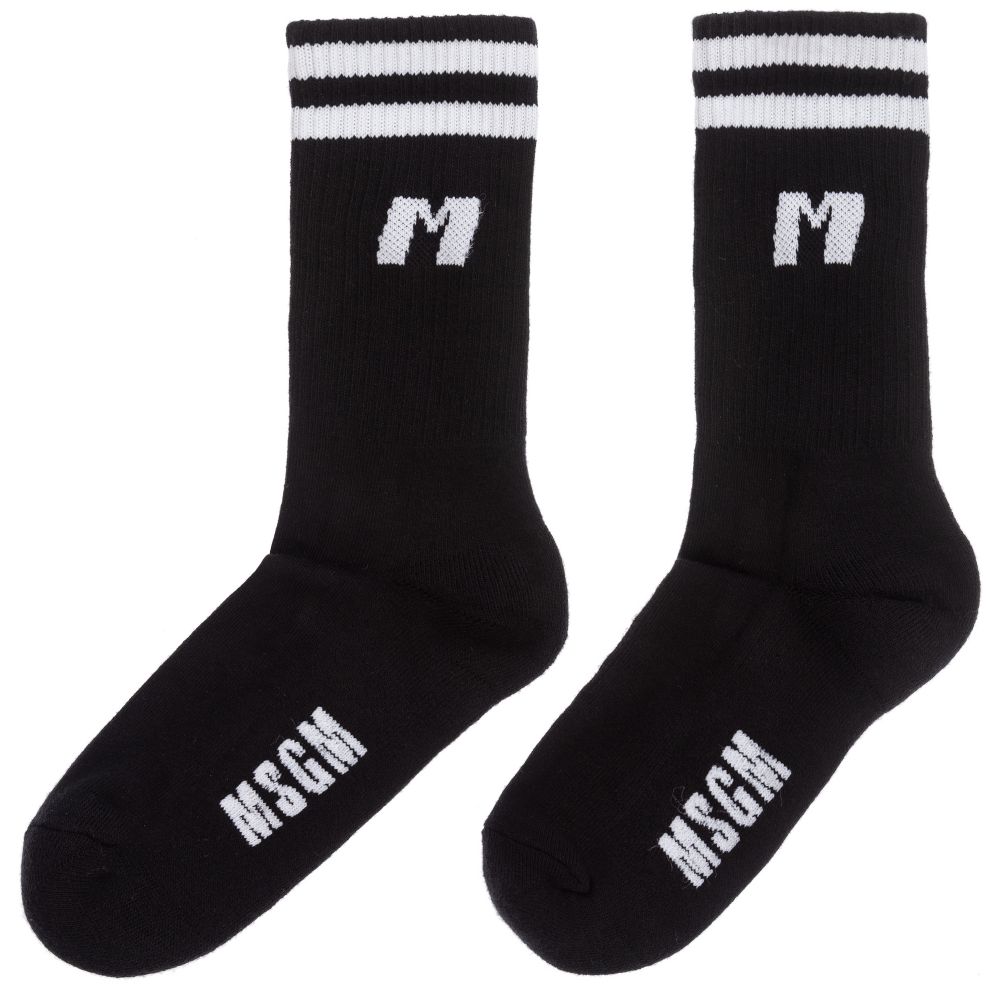 Boys & Girls Black Logo Cotton Socks