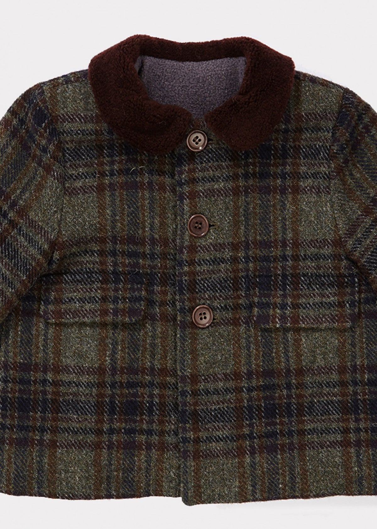 Baby Boys Dark Green Check Wool Coat