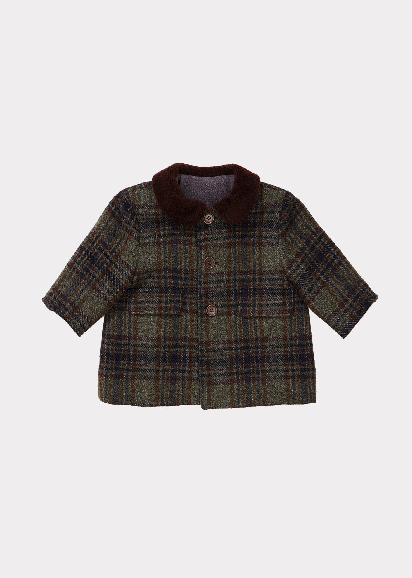 Baby Boys Dark Green Check Wool Coat