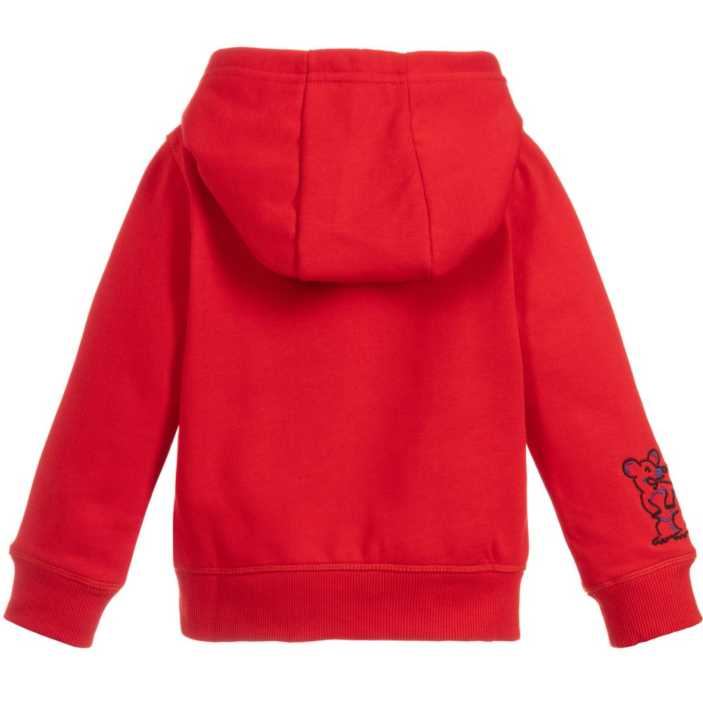 Boys Red Cotton Logo Hooded Sweatshirt