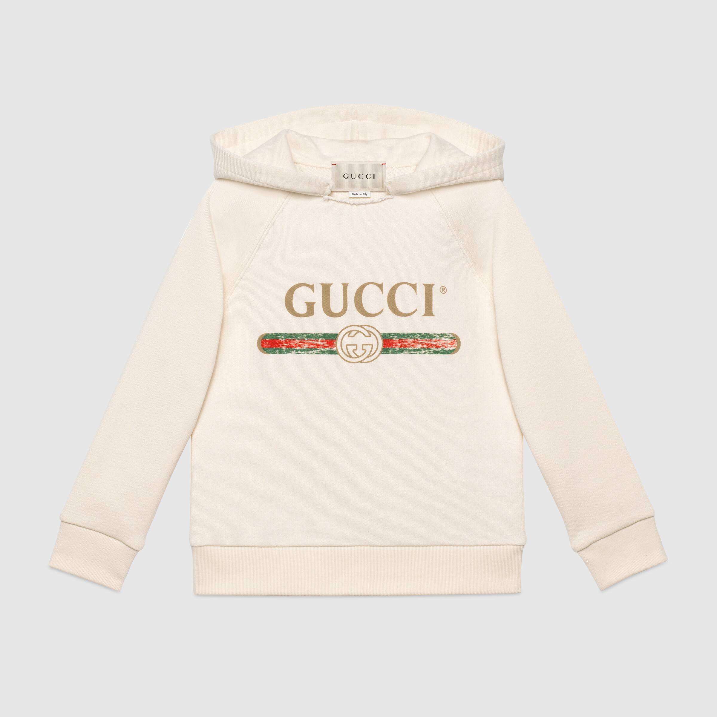 Boys & Girls White Hooded Logo Cotton Sweatshirt