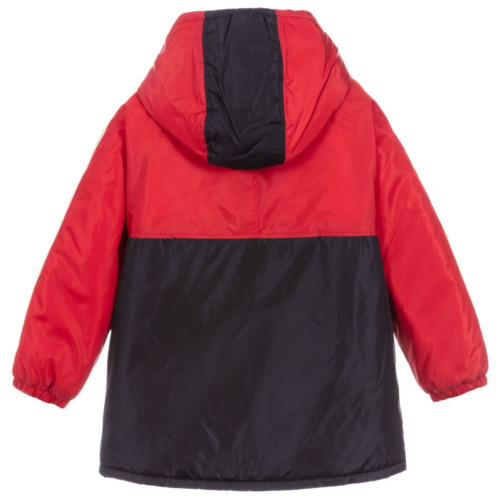 Boys Red & Blue Hooded Logo Coat