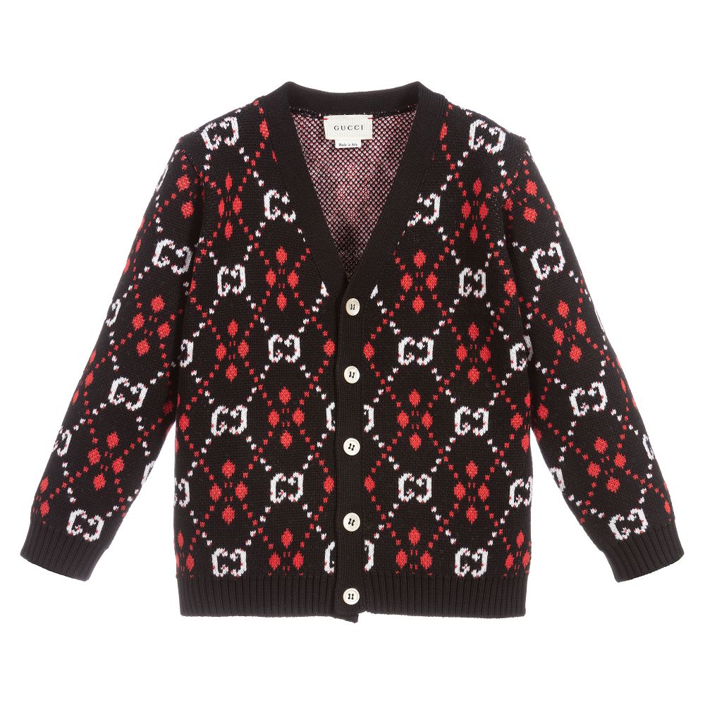 Boys Black & Red Logo Cotton Cardigan