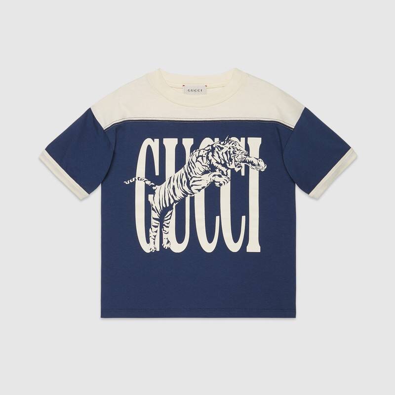 Boys Blue Tiger Cotton T-shirt