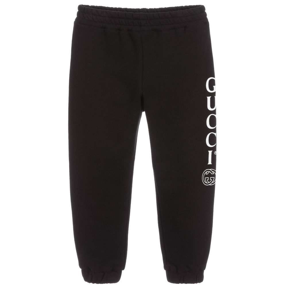 Boys Black Logo Cotton Trousers