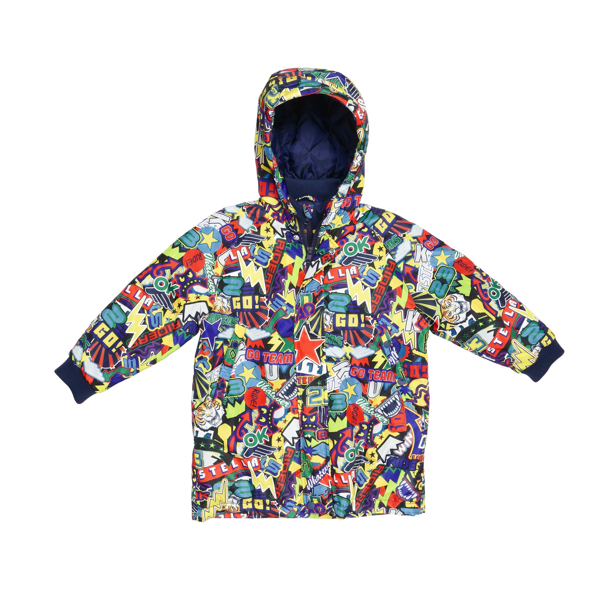 Boys & Girls Multicolor Sticker Printed Hooded 'Stan' Jacket - CÉMAROSE | Children's Fashion Store