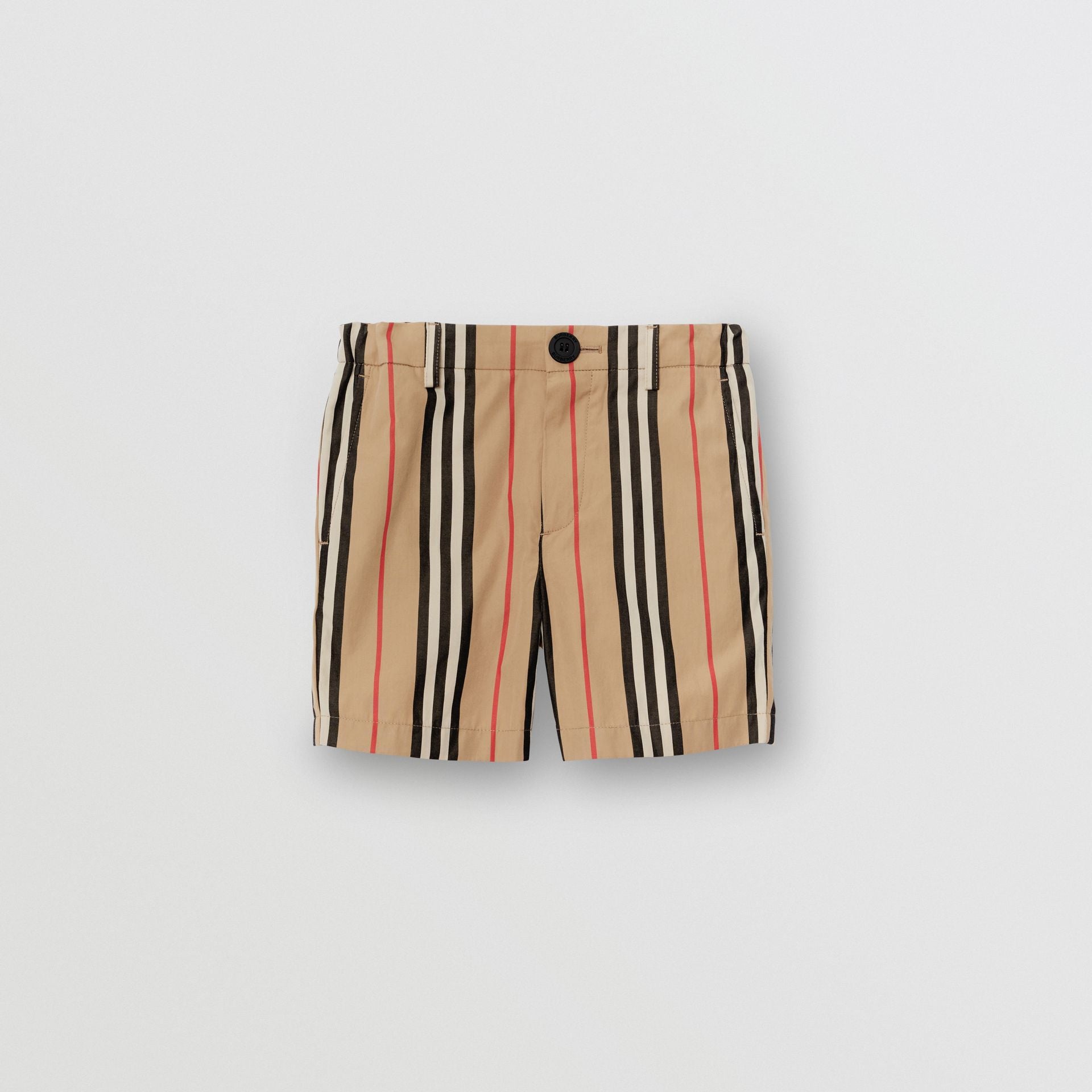 Boys Archive Beige Stripes Cotton Shorts