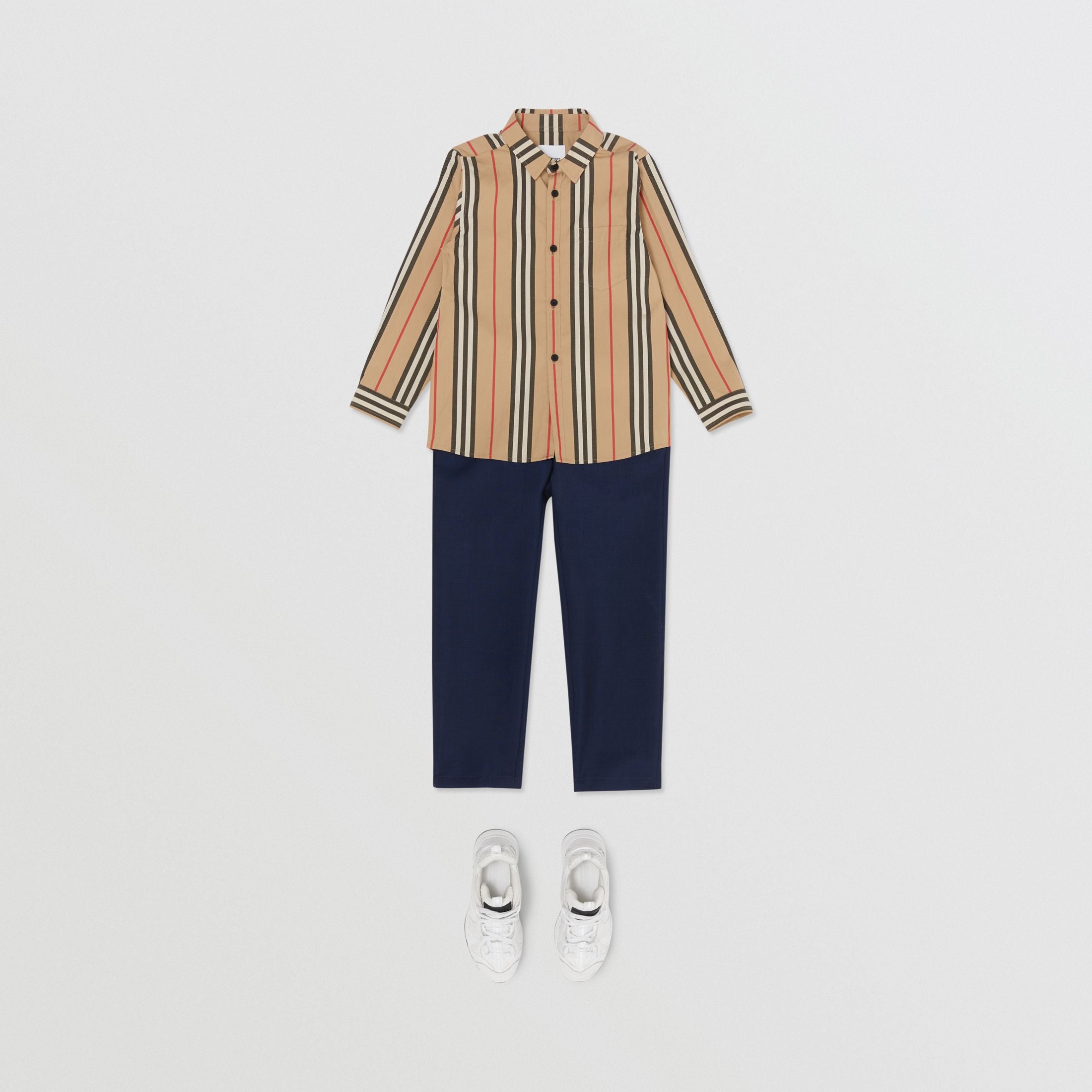 Boys Archive Beige Striped Cotton Shirt