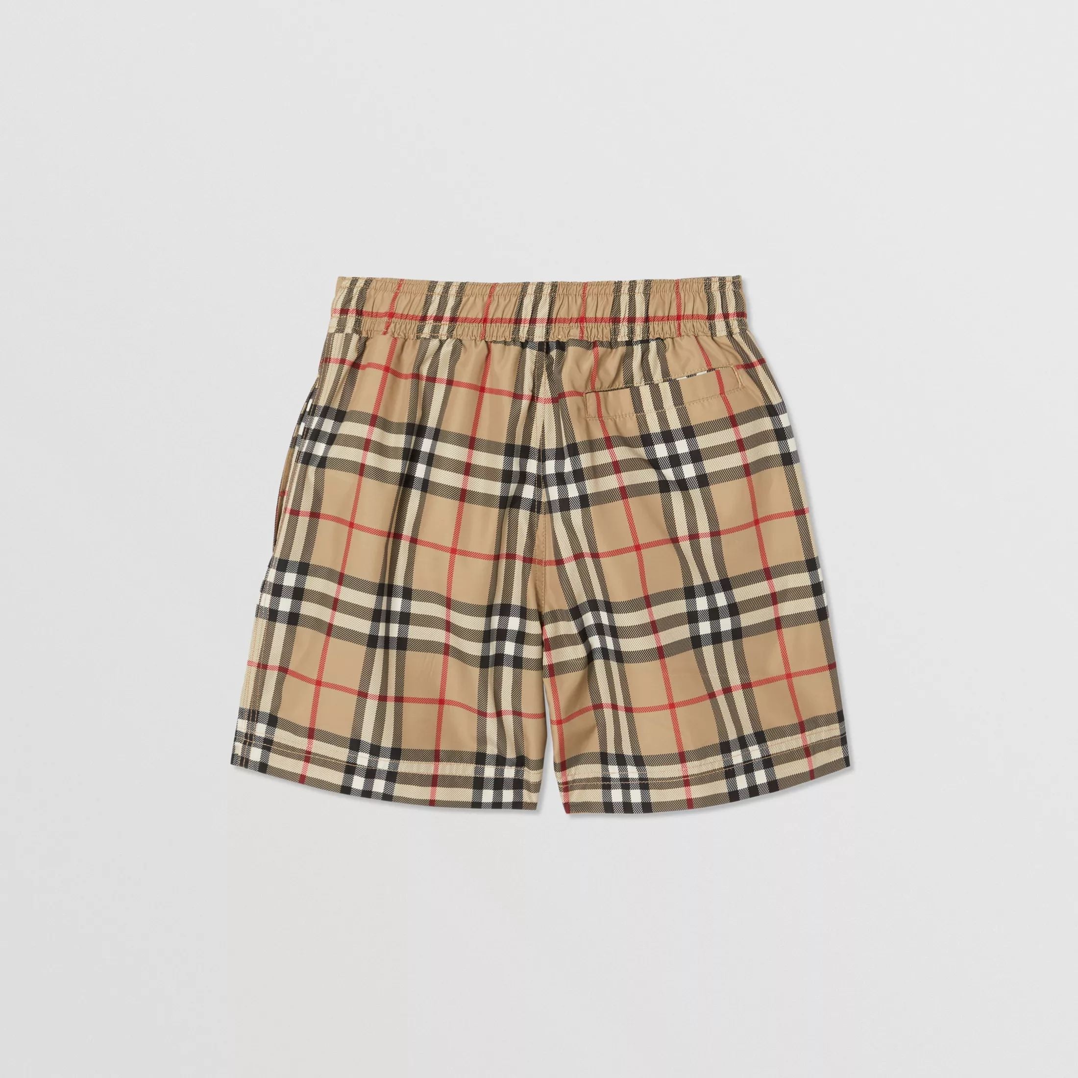 Boys Archive Beige Check Swim Shorts