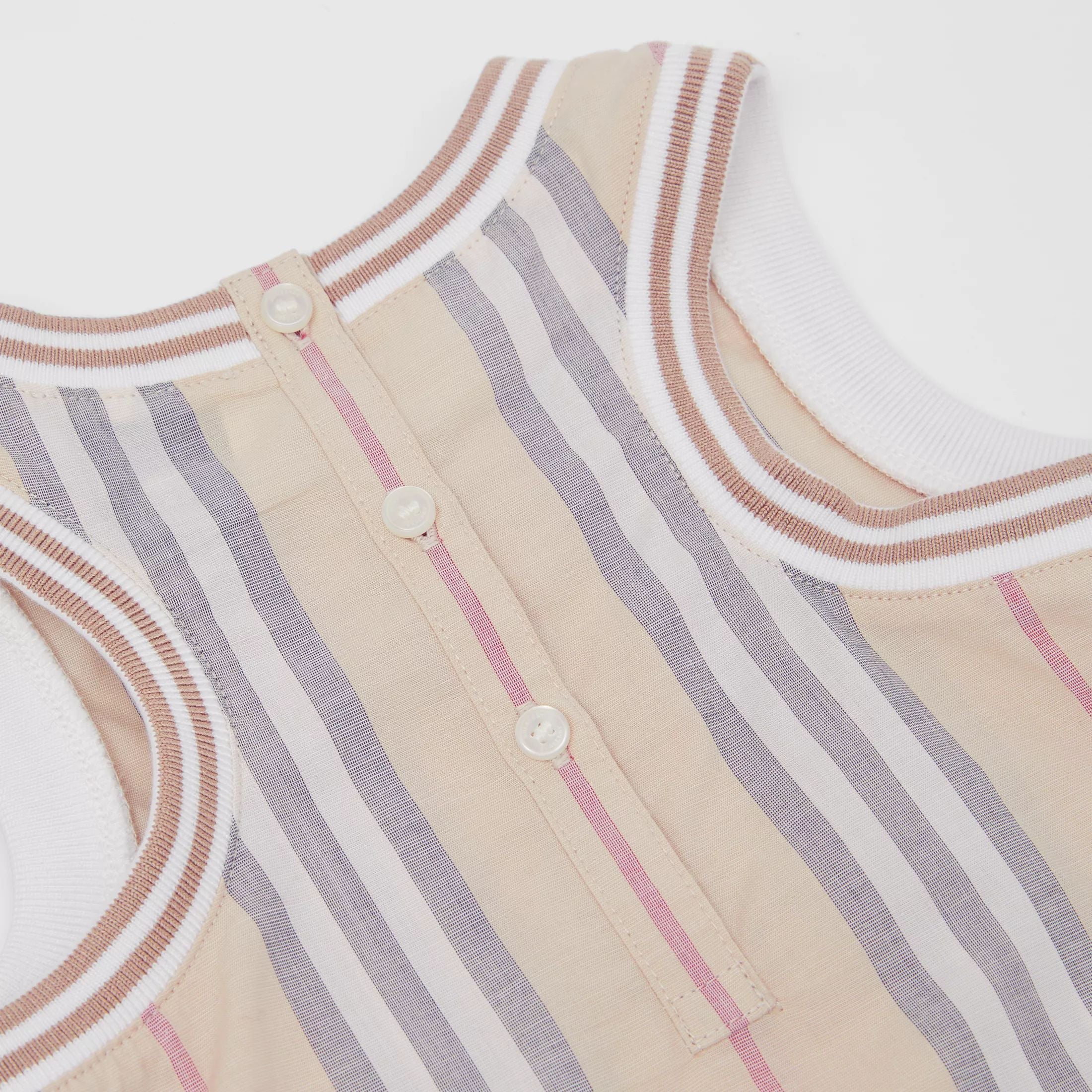 Baby Boys & Girls Beige Stripe Cotton Babysuit