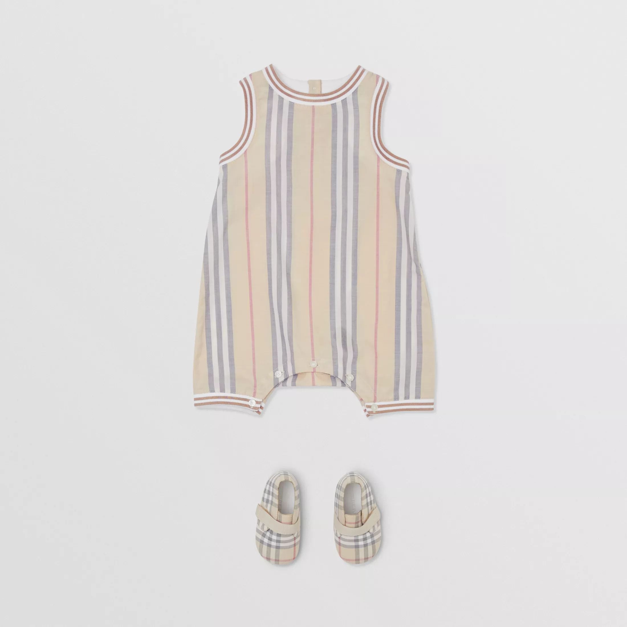 Baby Boys & Girls Beige Stripe Cotton Babysuit