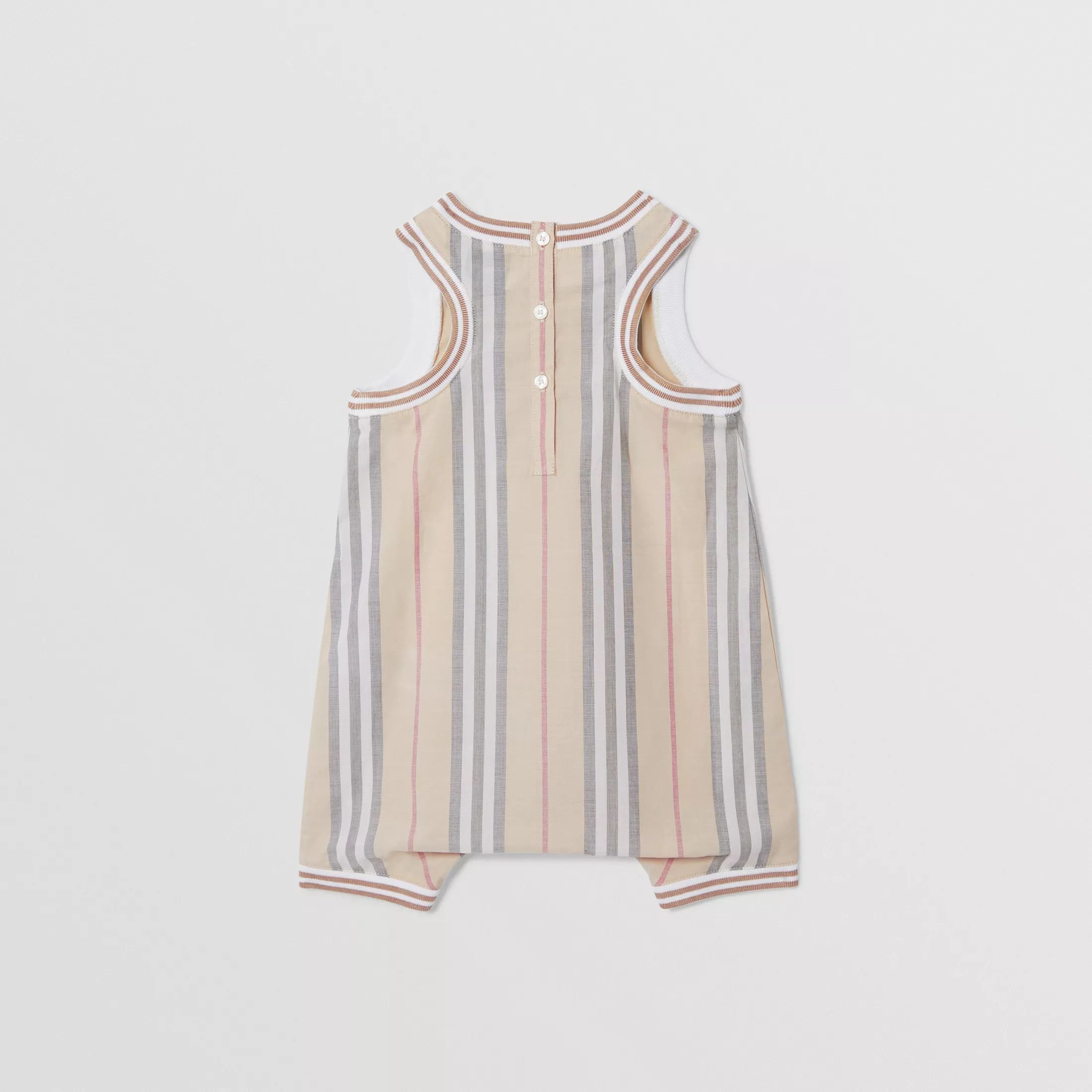 Baby Boys & Girls Beige Stripe Cotton Babysuit