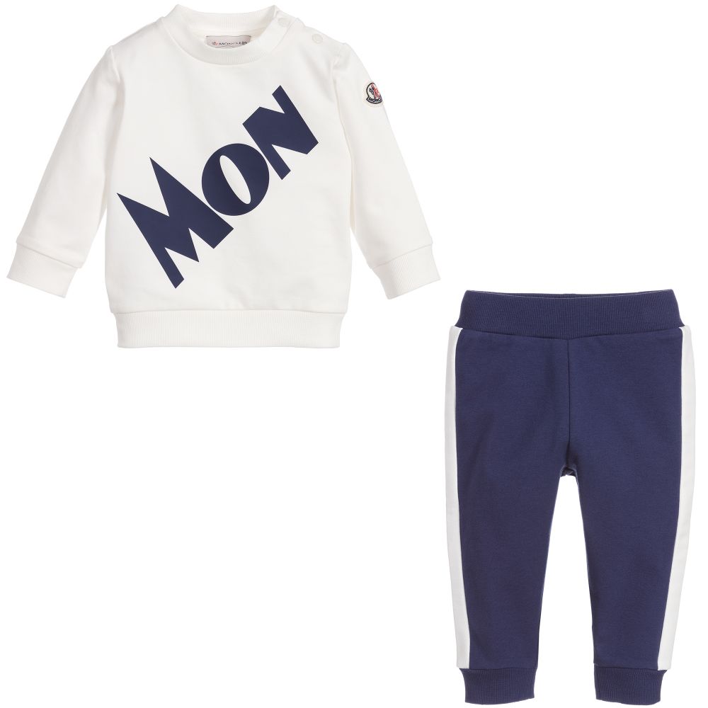 Baby Boys White & Blue Logo Cotton Set