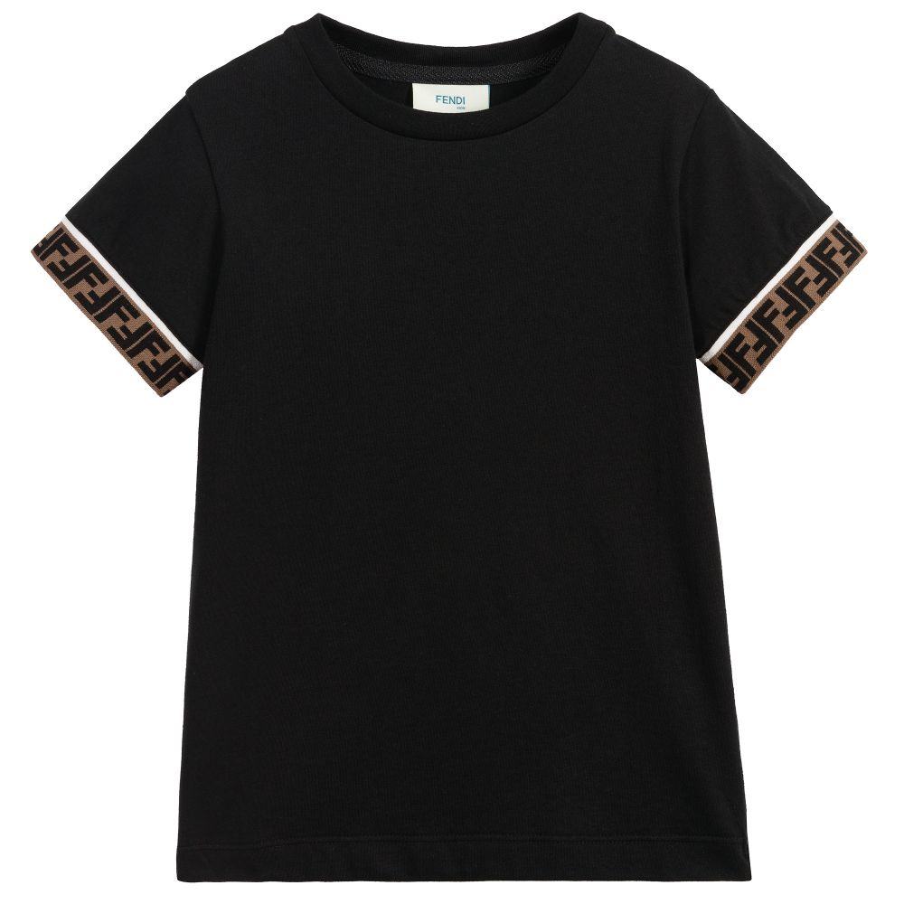 Boys Black FF Logo Cotton T-shirt