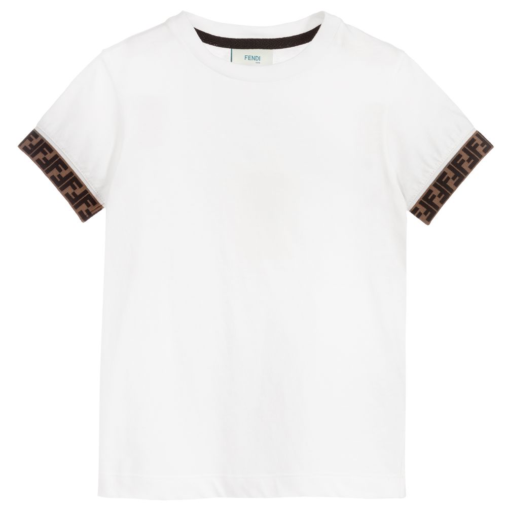 Boys White FF Logo Cotton T-shirt