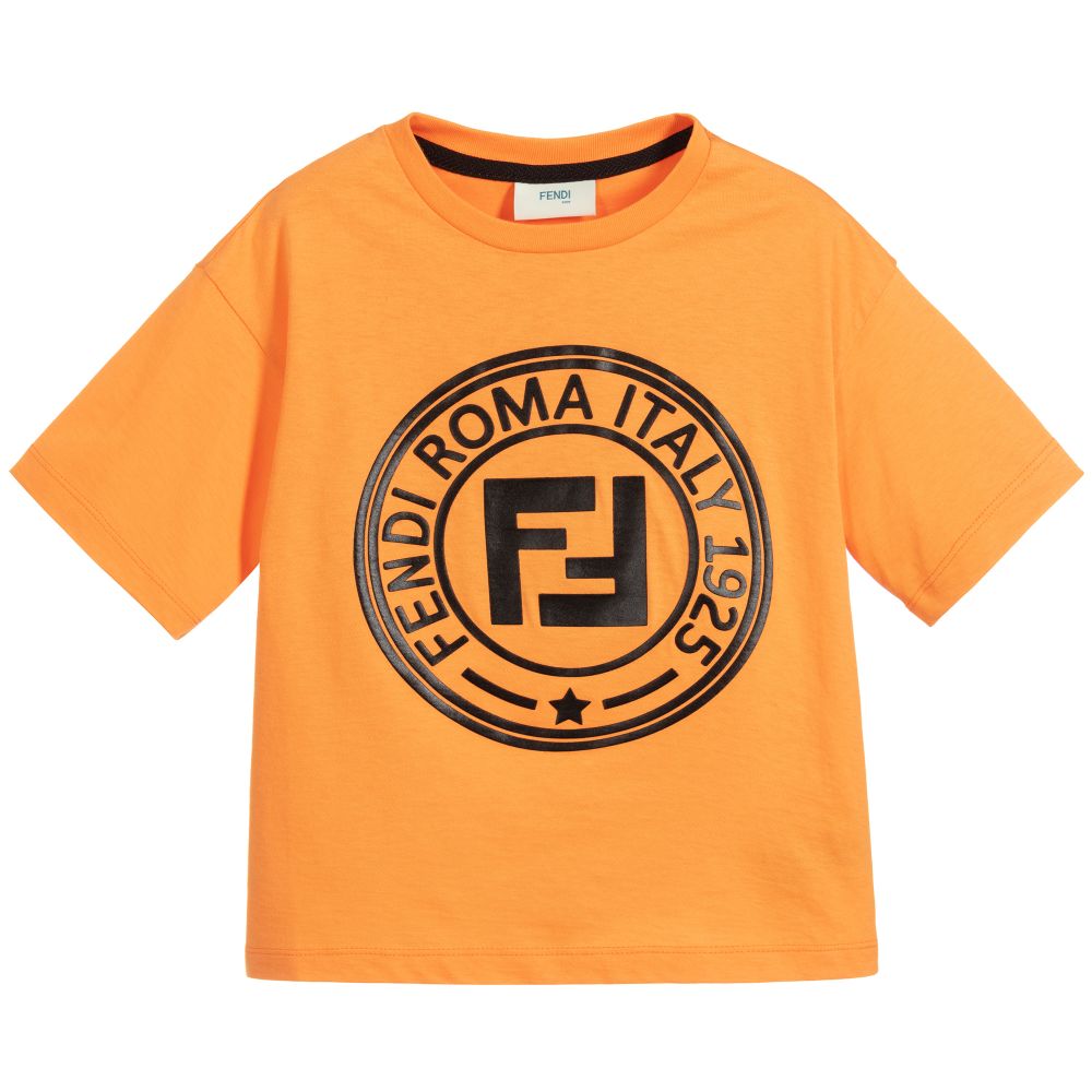 Boys Orange FF Logo Cotton T-shirt