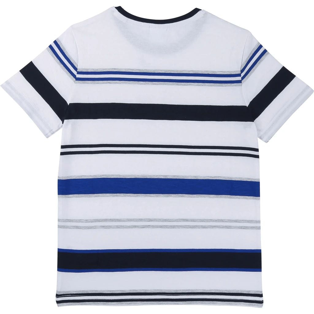 Boys White Striped Cotton T-shirt