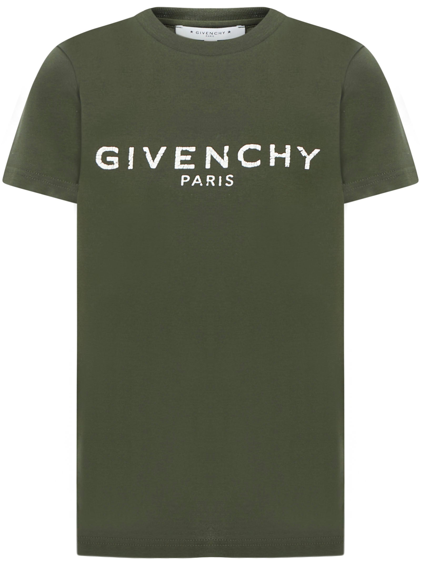 Boys Army Green Logo Cotton T-shirt