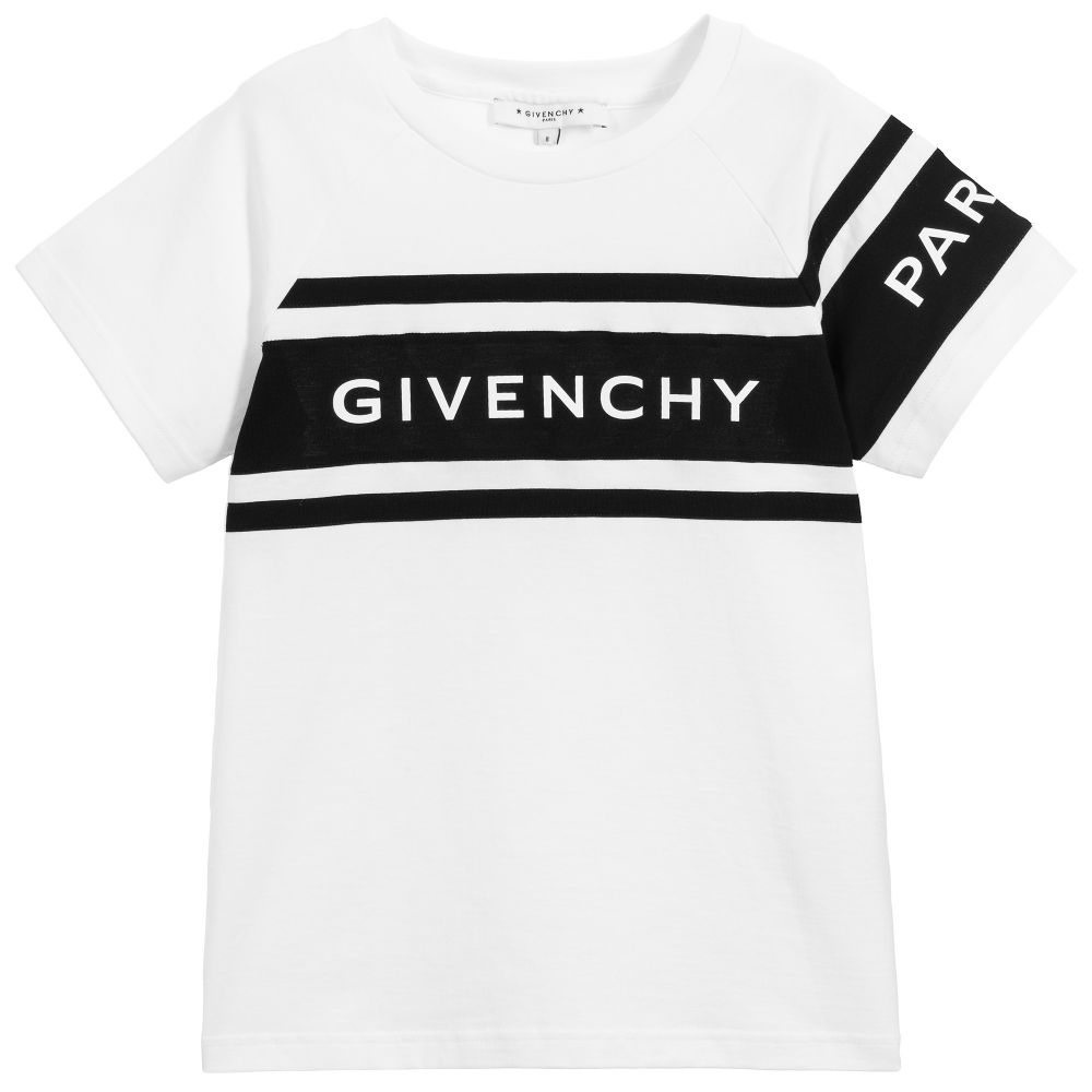 Boys White & Black Logo Cotton T-shirt