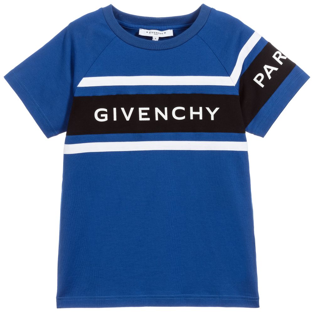 Boys Blue & Black Logo Cotton T-shirt