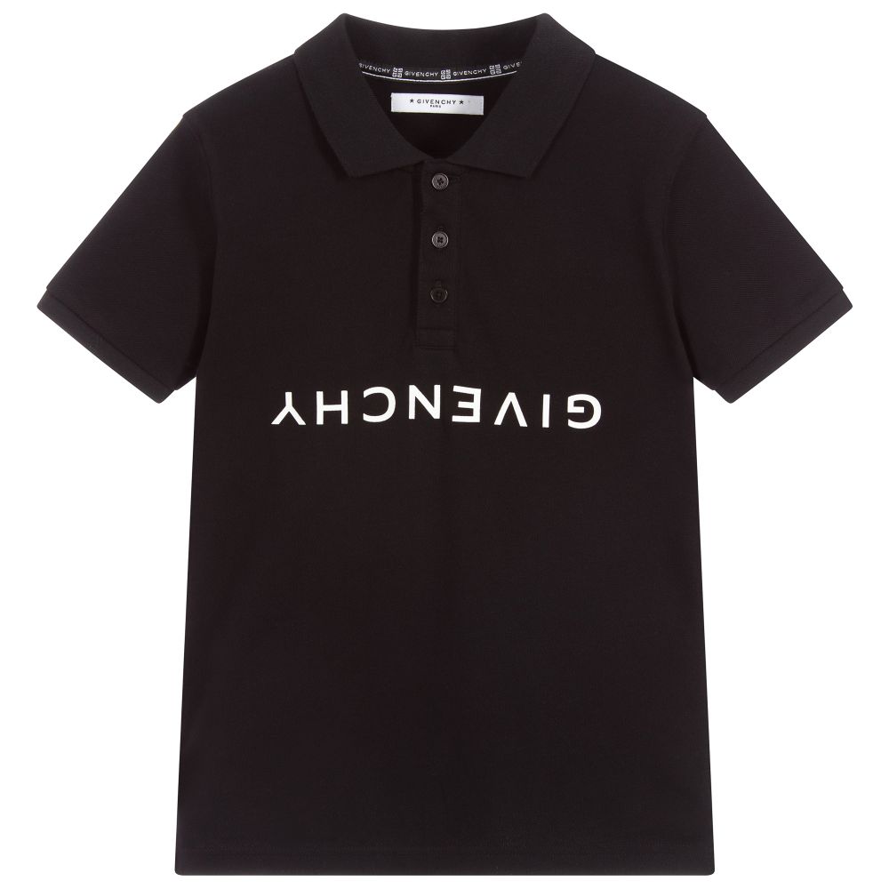 Boys Black Cotton Polo Shirt