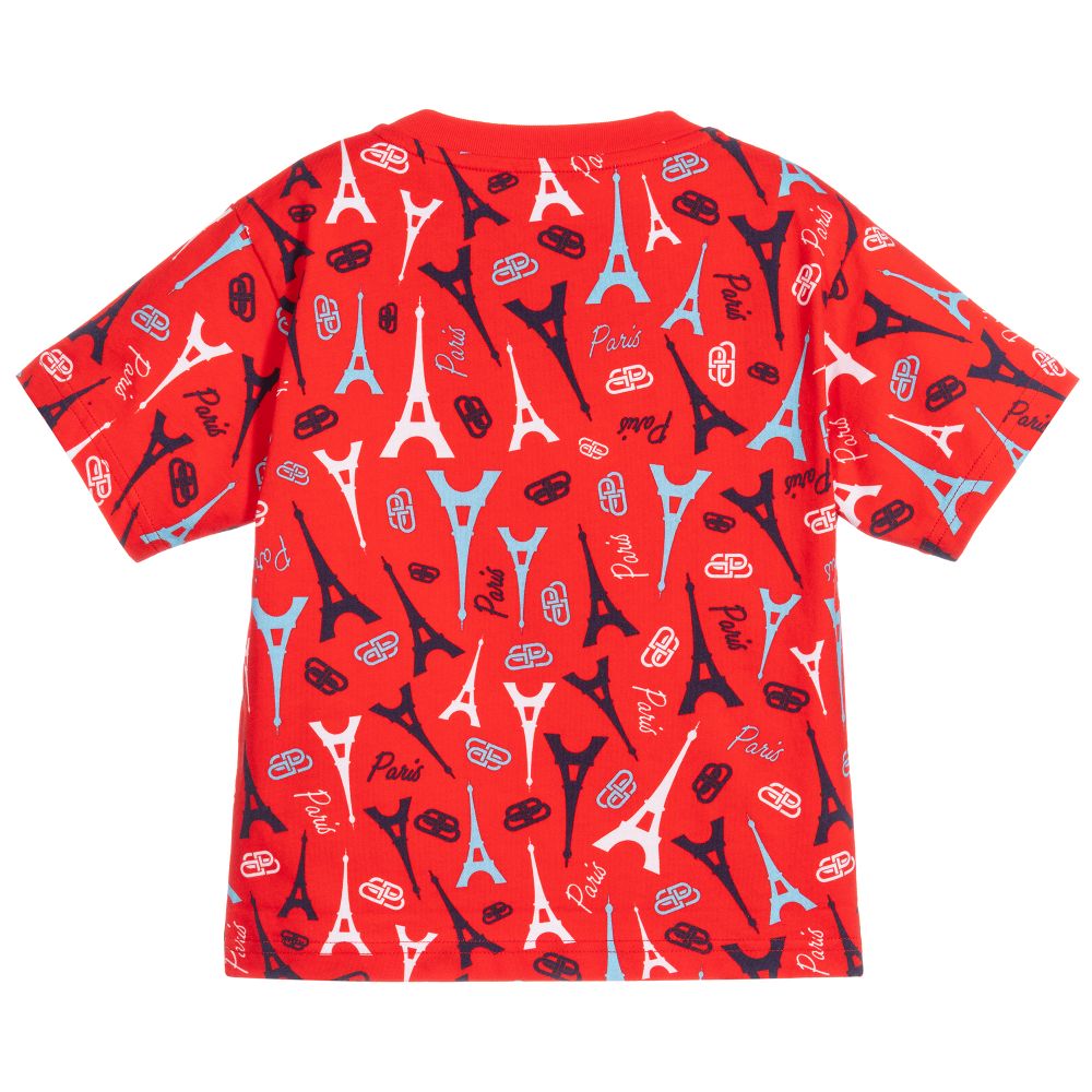 Boys & Girls Red Paris Logo Cotton T-shirt