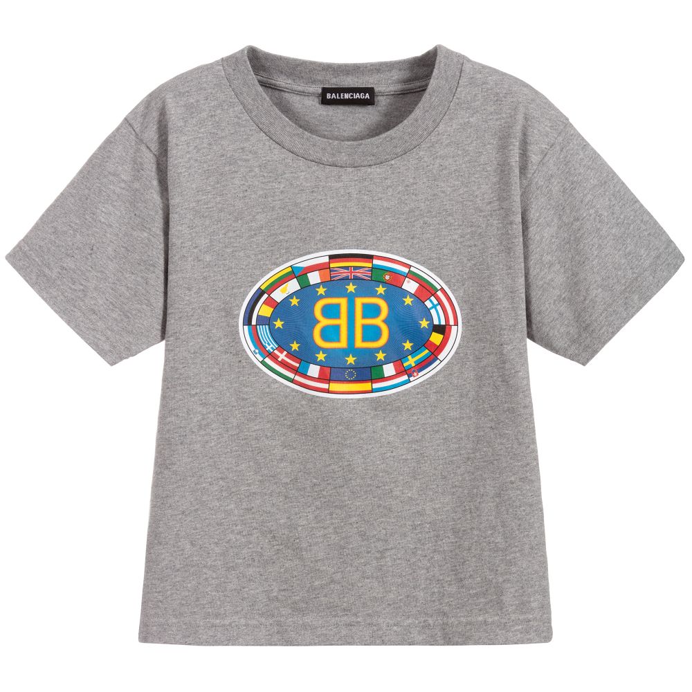 Boys & Girls Grey Flag Logo Cotton T-shirt