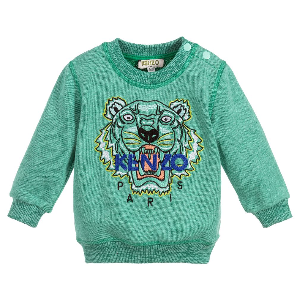 Baby Boys Green Tiger Cotton Sweatshirt