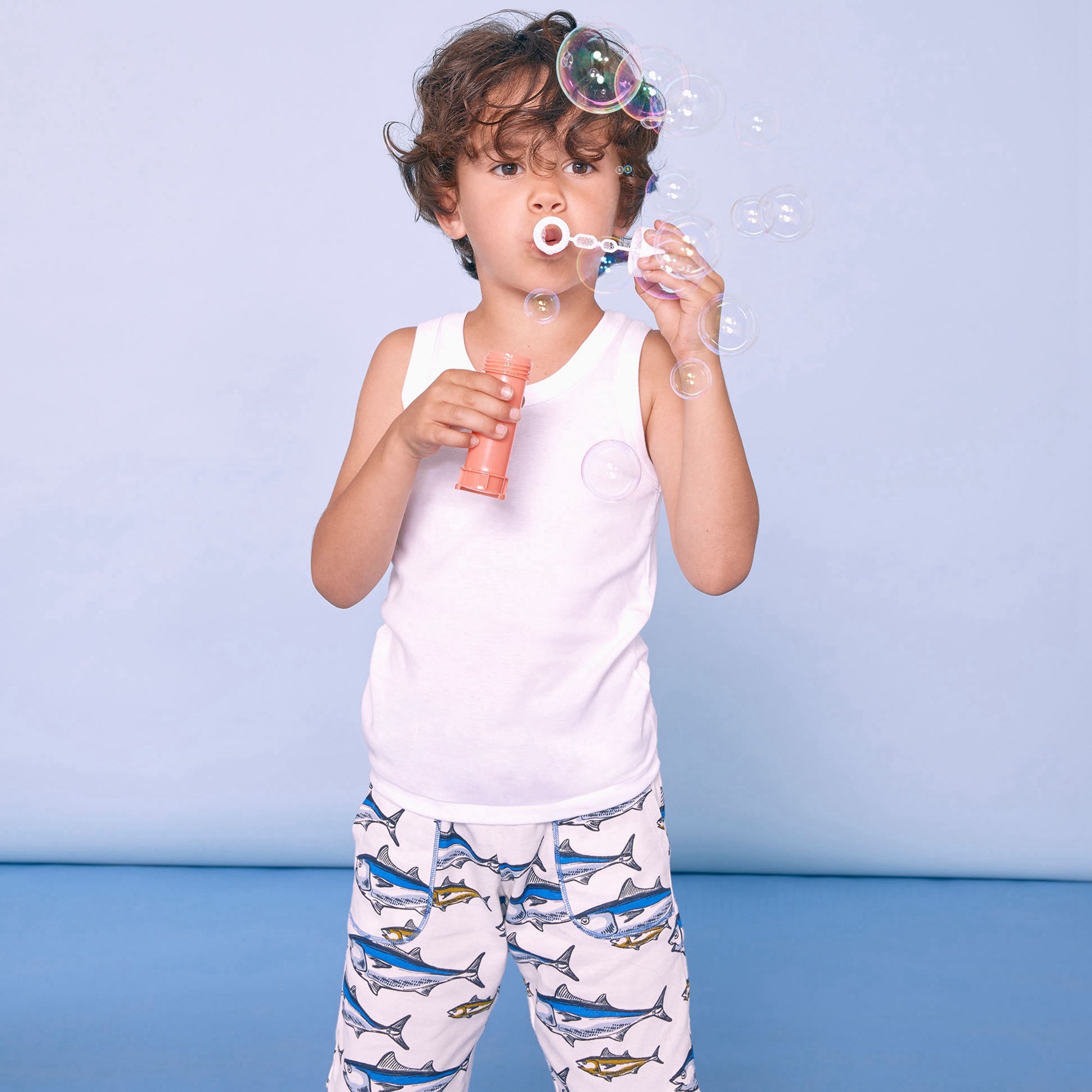 Boys Blue Fish Printed Shorts