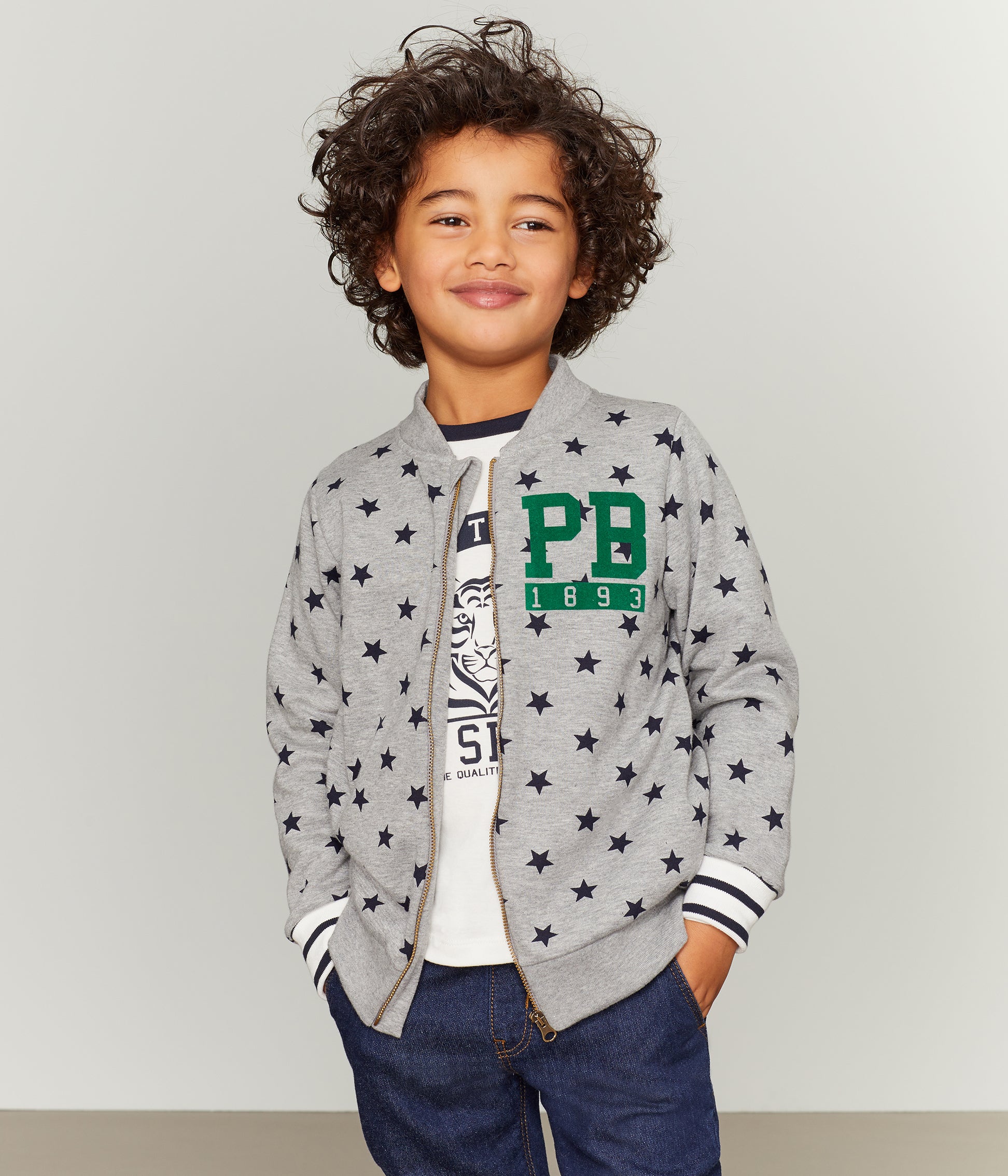 Boys Grey Star Zip Cotton Coat