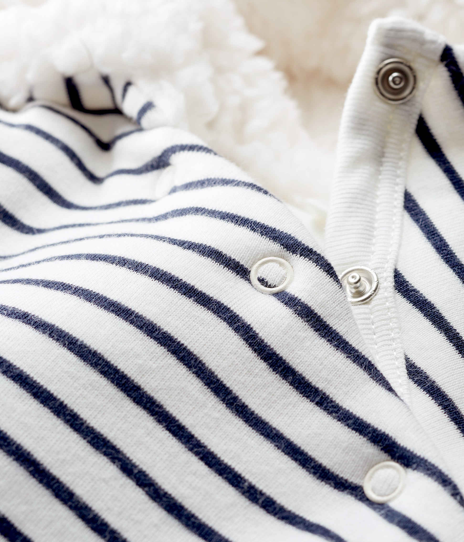 Baby Boys White & Black Striped Cotton Babysuit