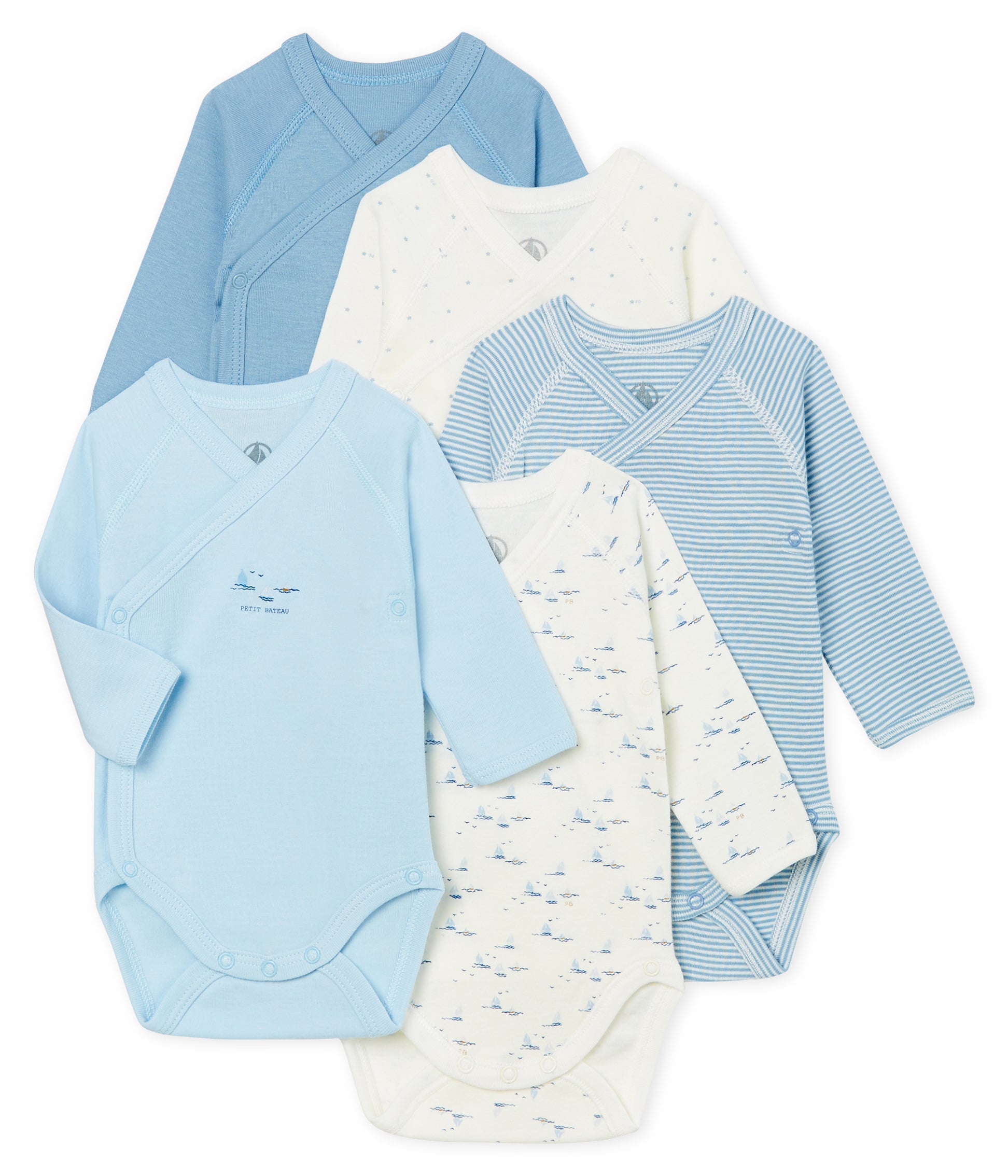 Baby Boys White & Blue Cotton Sets