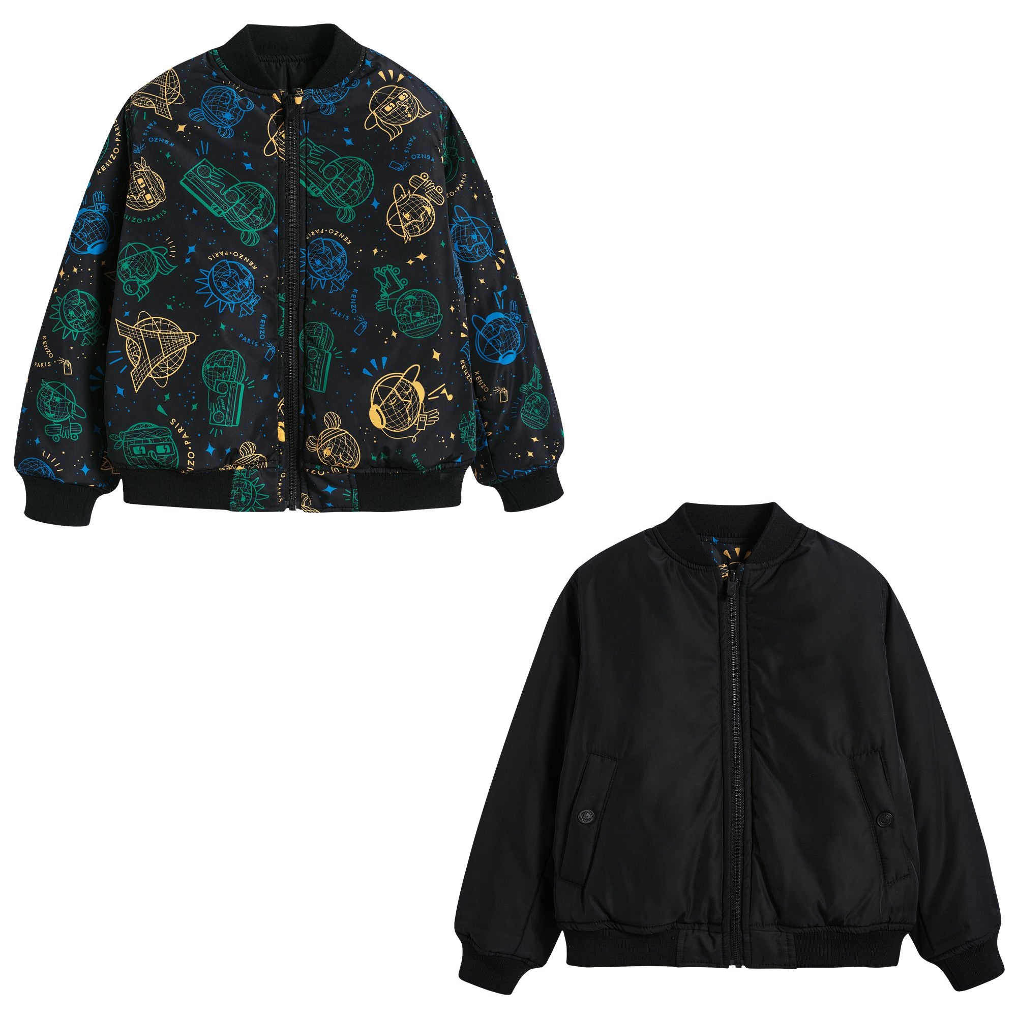 Boys Black Tiger Printed Reversibie Jacket