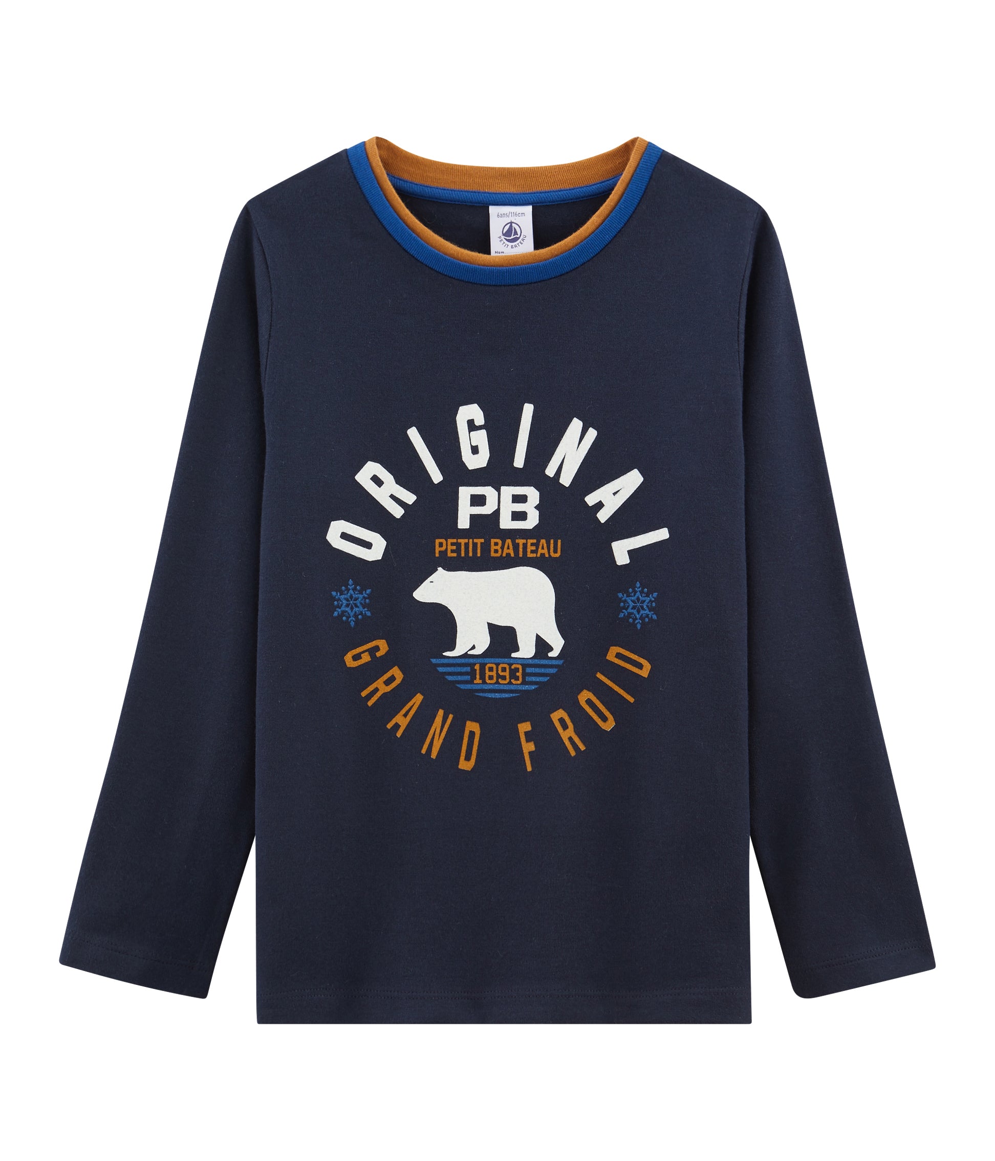 Boys Navy Logo Long Sleeves Cotton T-shirt