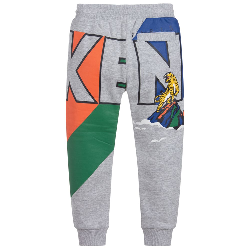 Boys Marl Grey Logo Print Trousers