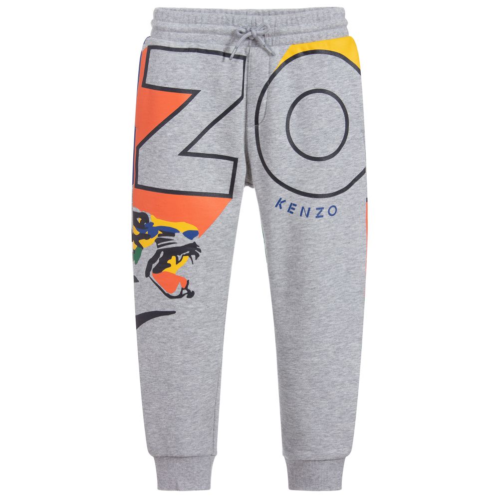 Boys Marl Grey Logo Print Trousers