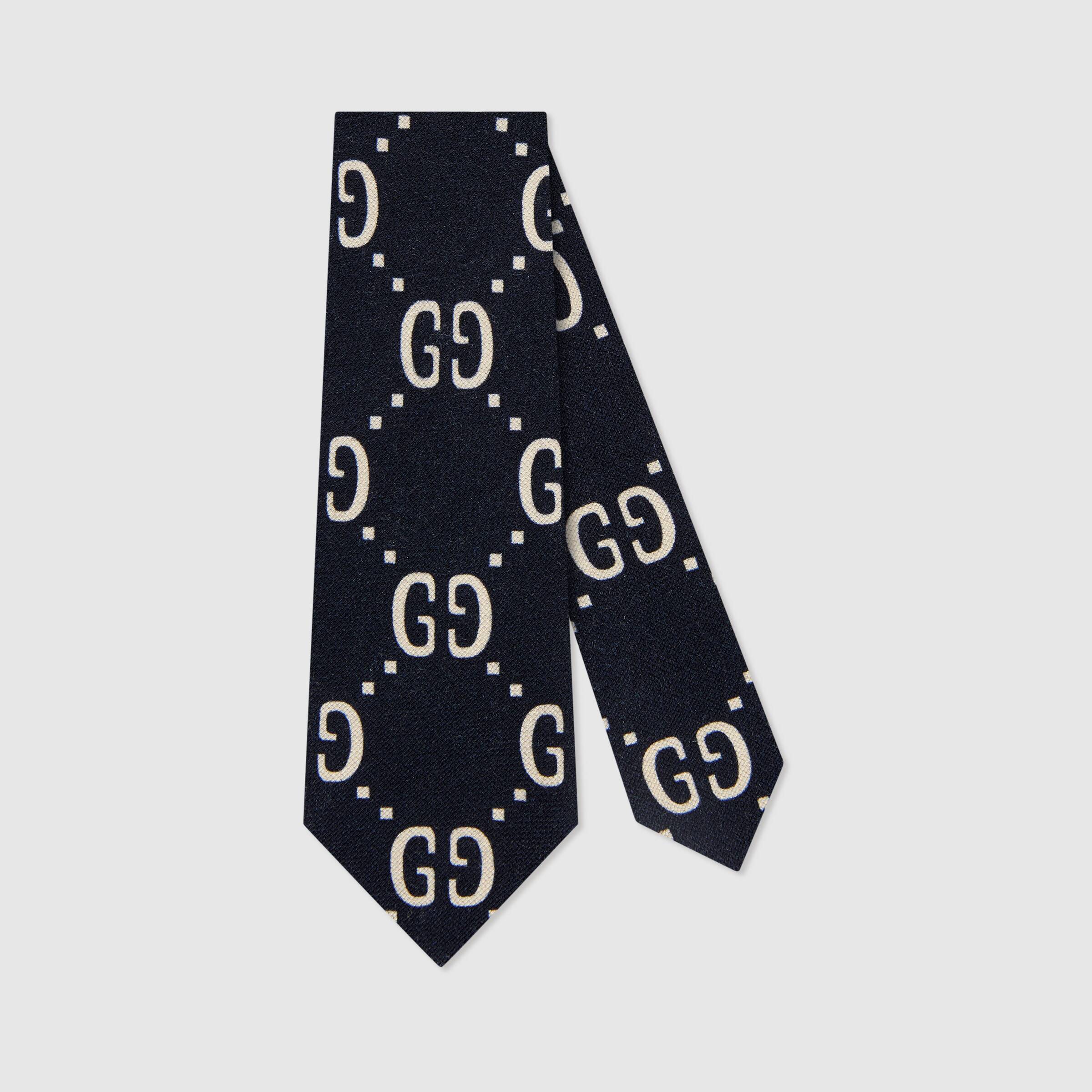 Boys Navy & White Logo Wool Tie